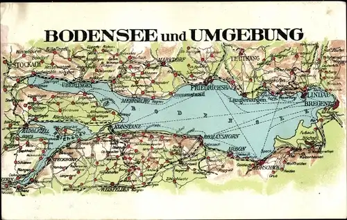 Landkarten Ak Konstanz am Bodensee, Stockach, Überlingen, Friedrichshafen, Lindau, Bregenz