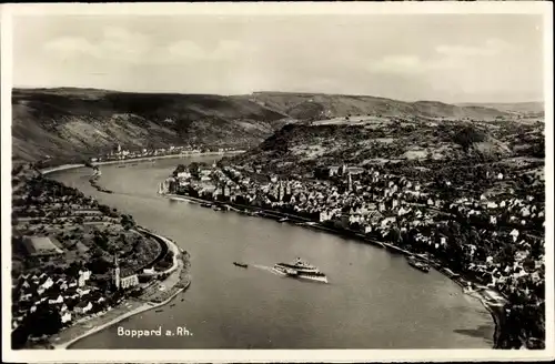 Ak Boppard am Rhein, Panorama, Schiff