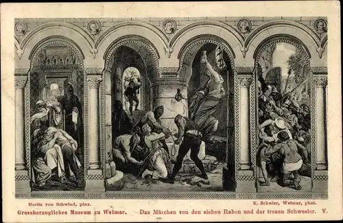 Ak Weimar, Grossherzogliches Museum, Das Märchen von den sieben Raben und der treuen Schwester