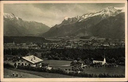 Ak Bad Reichenhall Bayern, Blick auf den Ort mit Untersberg und Lattengebirge