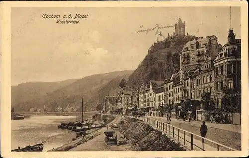 Ak Cochem an der Mosel, Moselstraße, Boote, Ufer