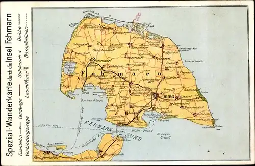 Landkarten Ak Insel Fehmarn Ostholstein, Wanderkarte