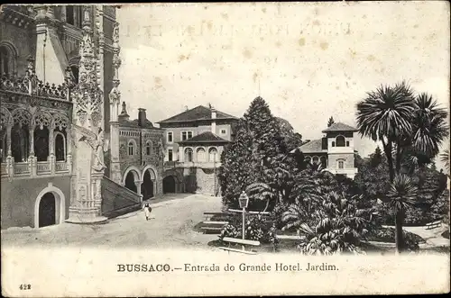Ak Buçaco Bussaco Portugal, Entrada do Grande Hotel, Jardim