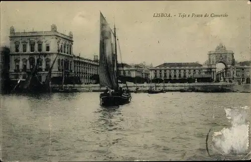 Ak Lisboa Lissabon Portugal, Tejo e Praca do Comercio, Segelboot