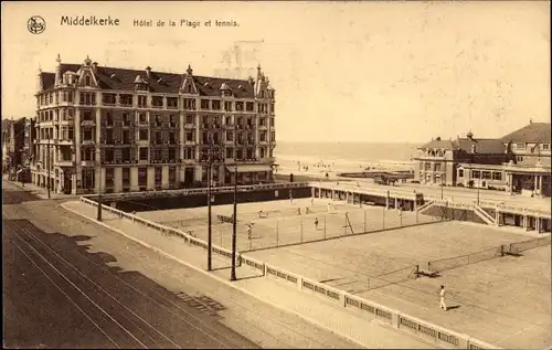 Ak Middelkerke Westflandern, Hotel de la Plage et tennis