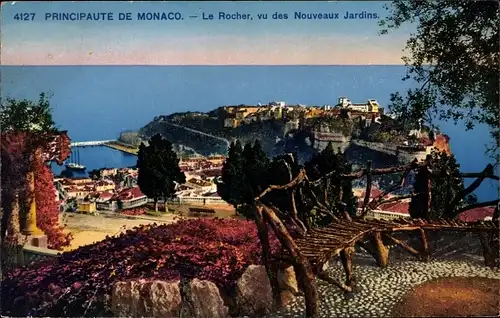 Ak Monaco, Le Rocher, vu des Nouveaux Jardins