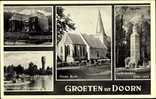 Ak Doorn Utrecht Niederlande, Huize Doorn, Grote Kerk, Gedenkteken, Zwembad