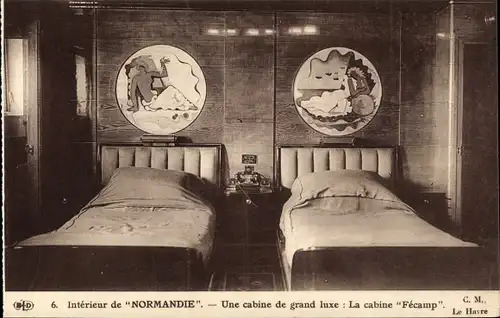 Ak Dampfer, Paquebot Normandie, CGT French Line, Une cabine du grand luxe, La cabine Fecamp