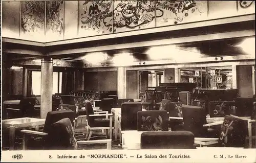 Ak French Line, CGT, Paquebot Normandie, Le Salon des Touristes