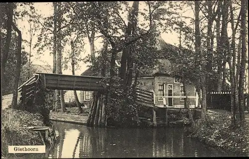 Ak Giethoorn Overijssel Niederlande, Fluss, Brücke, Haus