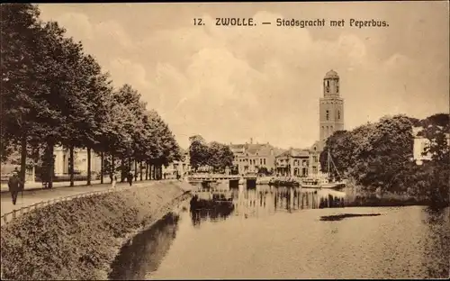 Ak Zwolle Overijssel Niederlande, Stadsgracht met Peperbus