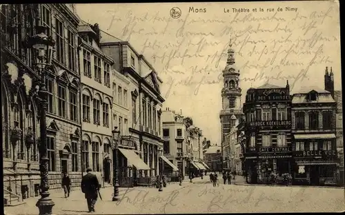 Ak Mons Wallonien Hennegau, Le Theatre et la rue de Nimy