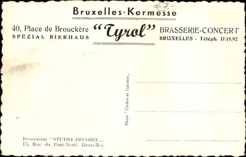 Ak Bruxelles Brüssel, 40, Place de Brouckère, Tyrol, Bierhaus