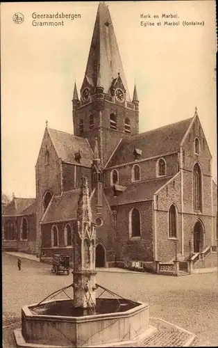 Ak Geraardsbergen Grammont Ostflandern, Kirche, Brunnen