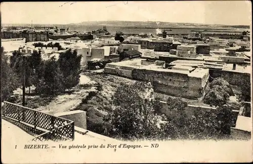 Ak Bizerte Tunesien, Vue generale prise du Fort d'Espagne