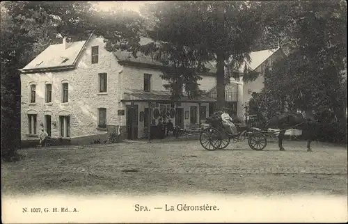 Ak Spa Wallonien Lüttich, La Source de la Géronstère, Kutsche