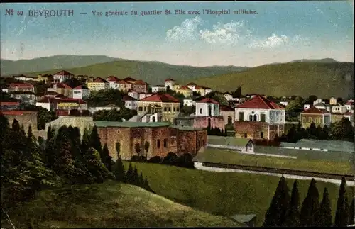 Ak Beirut Beyrouth Libanon, Vue générale du quartier St. Elie avec l'Hospital militaire