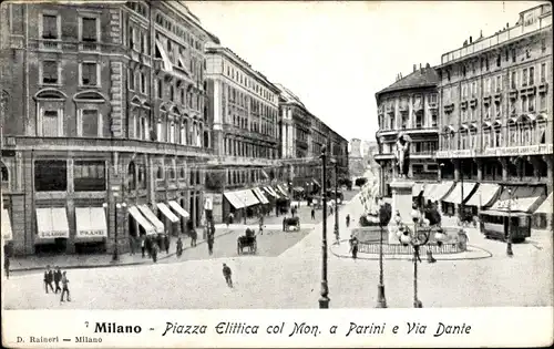 Ak Milano Mailand Lombardia, Piazza Elittica col Mon. a Paini e Via Dante