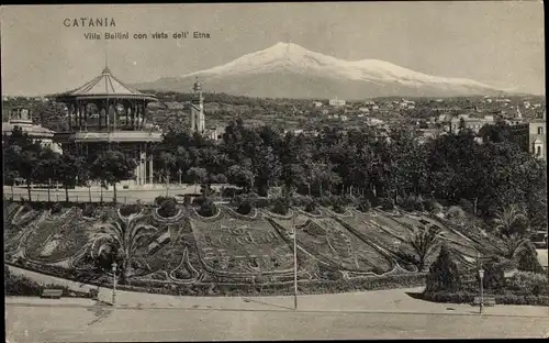 Ak Catania Sicilia, Villa Bellini con vista del' Etna