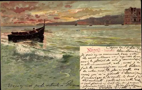 Litho Napoli Neapel Campania, Tramonto, Ruderpartie