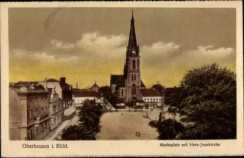 Ak Oberhausen am Rhein Nordrhein Westfalen, Marktplatz, Herz Jesu Kirche