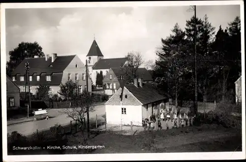 Ak Schwarzkollm Hoyerswerda in der Oberlausitz, Kirche, Schule, Kindergarten