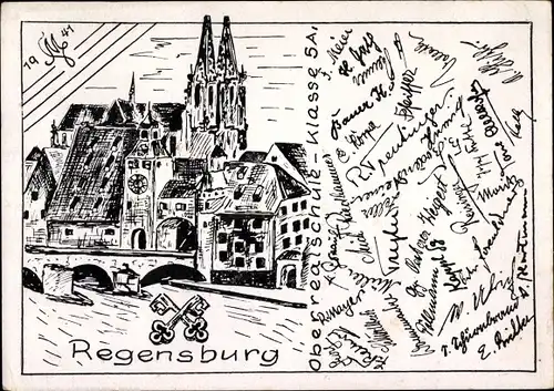 Studentika Ak Regensburg an der Donau Oberpfalz, Oberrealschule Klasse 5 A 1941
