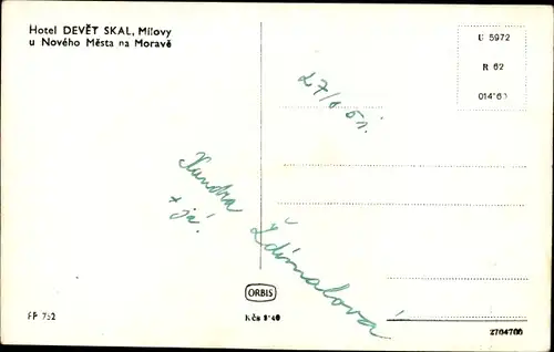Ak Nová Ves u Nového Města na Moravě Region Hochland, Hotel Devět Skal