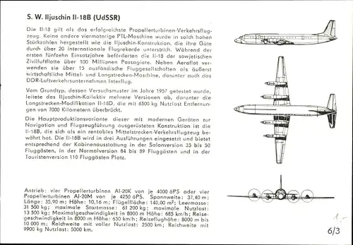 Ak Flugzeug Typ S. W. Iljuschin II-18 B UdSSR, Aufnahme in der Luft