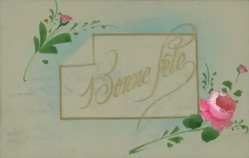 Zelluloid Ak Glückwunsch, Bonne Fete, Rosen