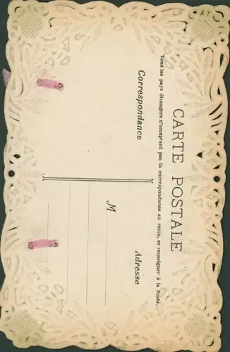 Stoff Ak Schleifen, Stiefmütterchen, Kitsch