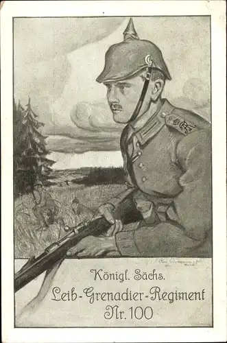 Regiment Künstler Ak KS Leib Grenadier Regiment Nr. 100, Deutscher Soldat in Uniform