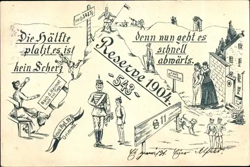 Ak Die Hälfte platzt, es ist kein Scherz, Reserve 1904, 543 Tage