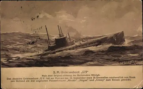 Künstler Ak Hörnigk, Hans, Deutsches U Boot, SM U 9