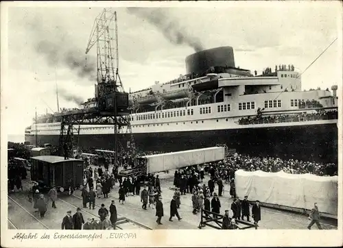 Ak Dampfer Europa im Hafen, Norddeutscher Lloyd Bremen