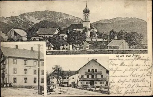 Ak Bichl in Oberbayern, Ortspartie, Kirche, Gasthaus