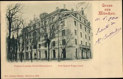 Ak München, Pension Fontana Maximiliansplatz 5, Café Kaiser Franz Josef