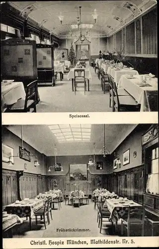 Ak München, Christliches Hospiz, Mathildenstraße 5, Speisesaal, Frühstückszimmer