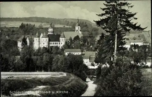 Ak Schleusingen in Thüringen, Schloss und Kirche