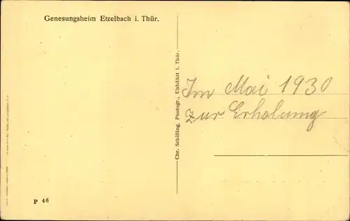 Ak Etzelbach Uhlstädt Kirchhasel in Thüringen, Genesungsheim