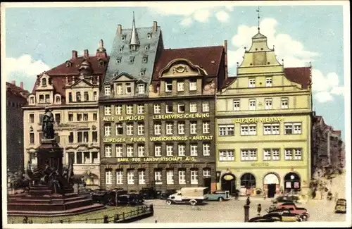 Ak Leipzig in Sachsen, Markt, Denkmal, Alte Leipziger Versicherung, Bank, Messamt
