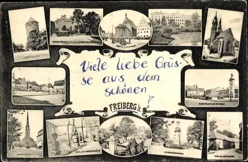Ak Freiberg in Sachsen, Amtsgericht, Donatsturm, Dom, Kirche, Denkmal, Marktplatz