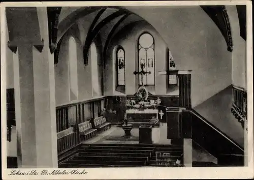 Ak Löbau in Sachsen, St. Nikolai-Kirche, Blick zum Altar
