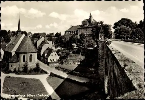 Ak Löbau in Sachsen, Krankenhaus und Umgebung, Kirche, Brücke