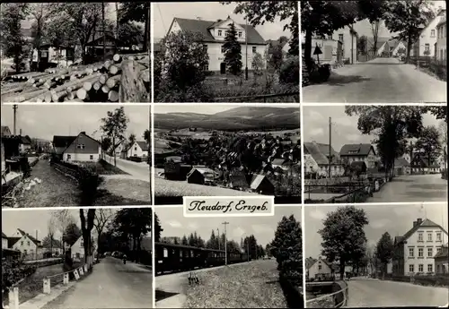 Ak Neudorf Sehmatal im Erzgebirge, Bahnhof, Straßenpartie, Panorama