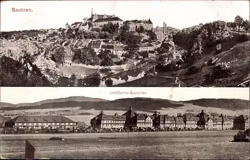 Ak Bautzen in der Lausitz, Panorama, Artillerie-Kaserne