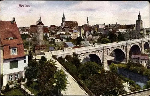 Ak Bautzen in der Lausitz, Brücke, Kirche, Turm