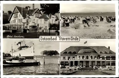Ak Ostseebad Travemünde Lübeck, Hotel Seestern, Strand, Casino, Fährschiff Drottning Viktoria