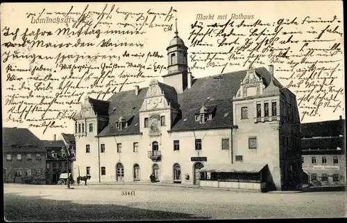 Ak Lommatzsch in Sachsen, Markt mit Rathaus
