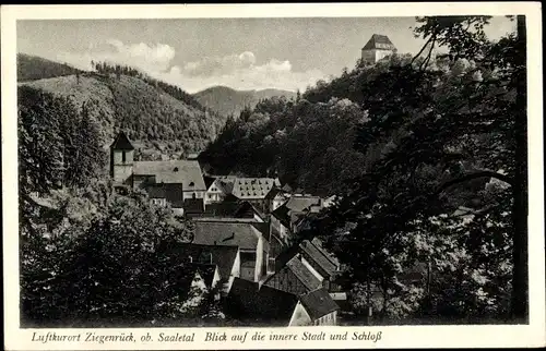 Ak Ziegenrück am Schiefergebirge Thüringen, Blick auf die innere Stadt und Schloss